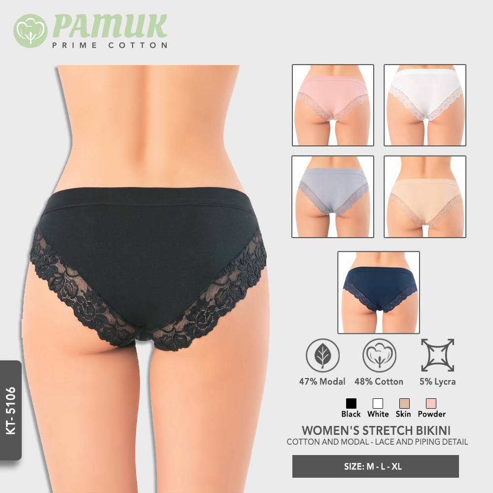 WOMEN'S STRETCH BIKINI - COTTON AND MODAL - LACE AND PIPING DETAIL (KT-5106)