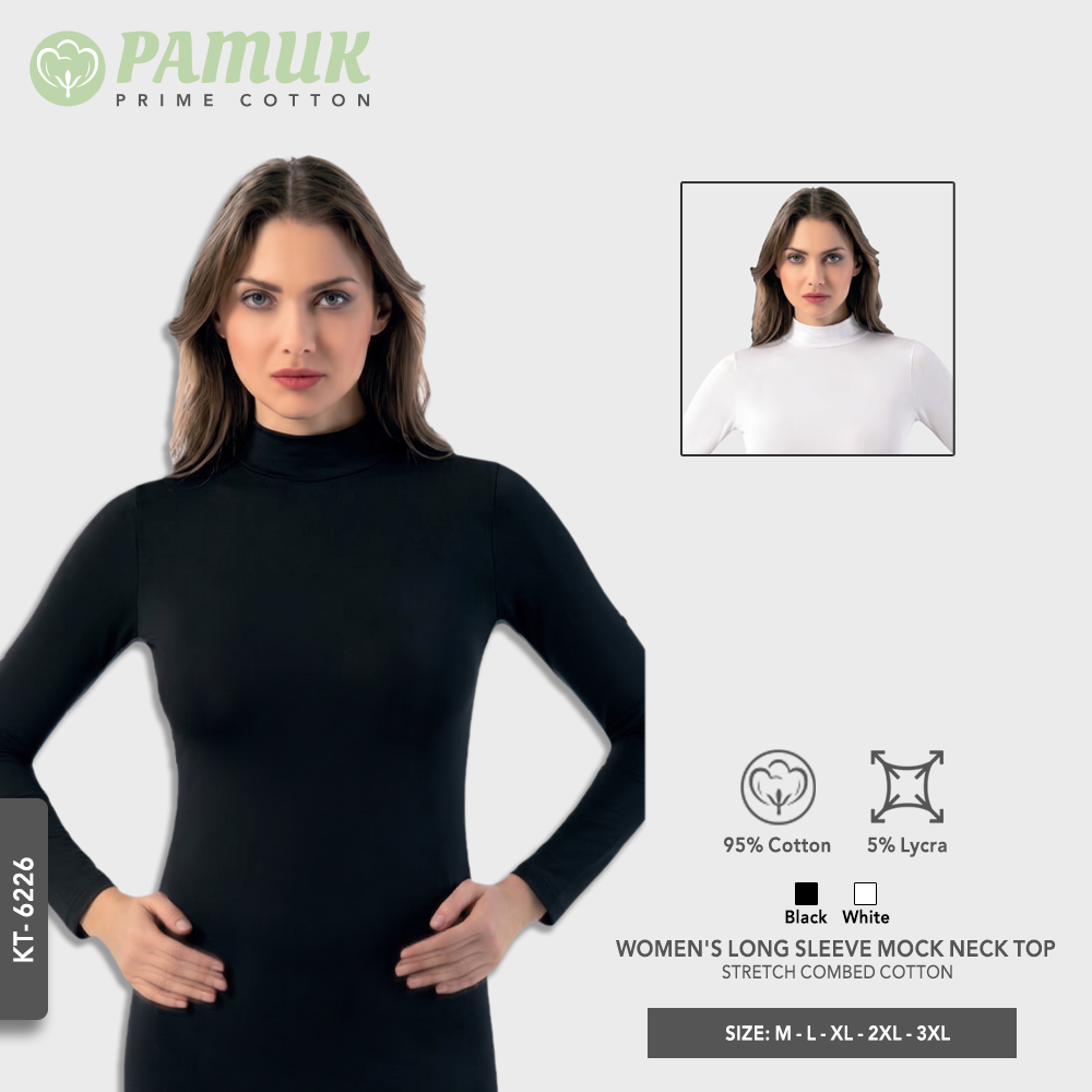 WOMEN'S LONG SLEEVE MOCK NECK TOP - STRETCH COMBED COTTON (KT-6226)