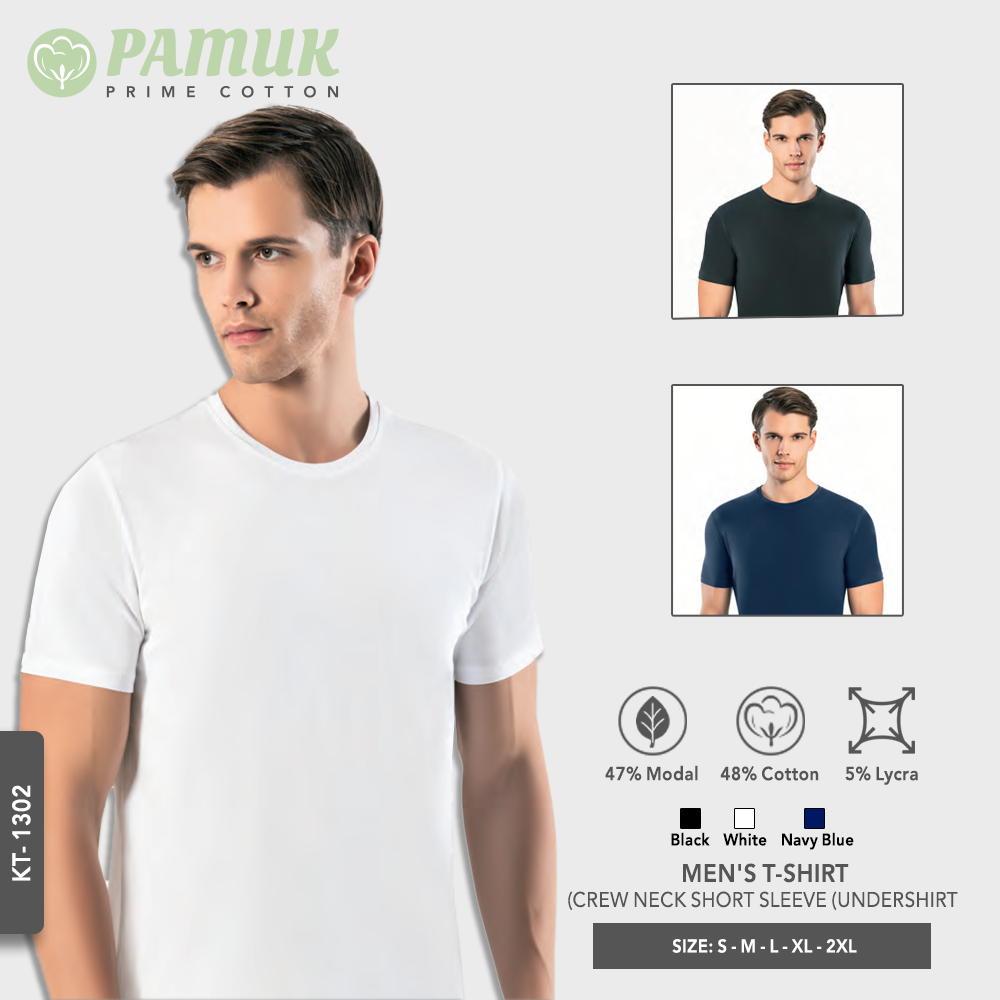 MEN'S T-SHIRT - COTTON AND MODAL - CREW NECK SHORT SLEEVE (UNDERSHIRT) (KT-1302)